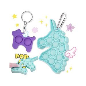 2 Piece Push Pop Bubble Fidget Sensory Toy Keychains (Puppy & Unicorn) - New